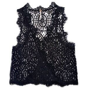 Vintage Free People Black Lace Sleeveless Crossover Hem Top